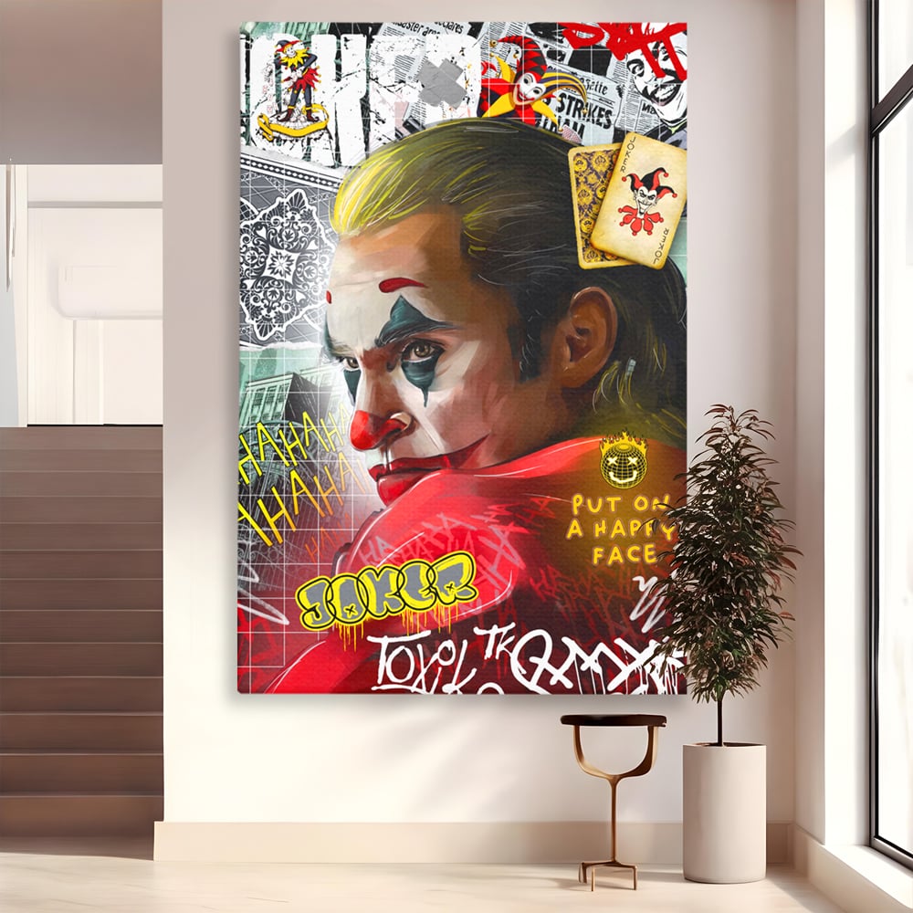 Tablou canvas cu tablou canvas cu portret joker, fara rama, pe sasiu de lemn